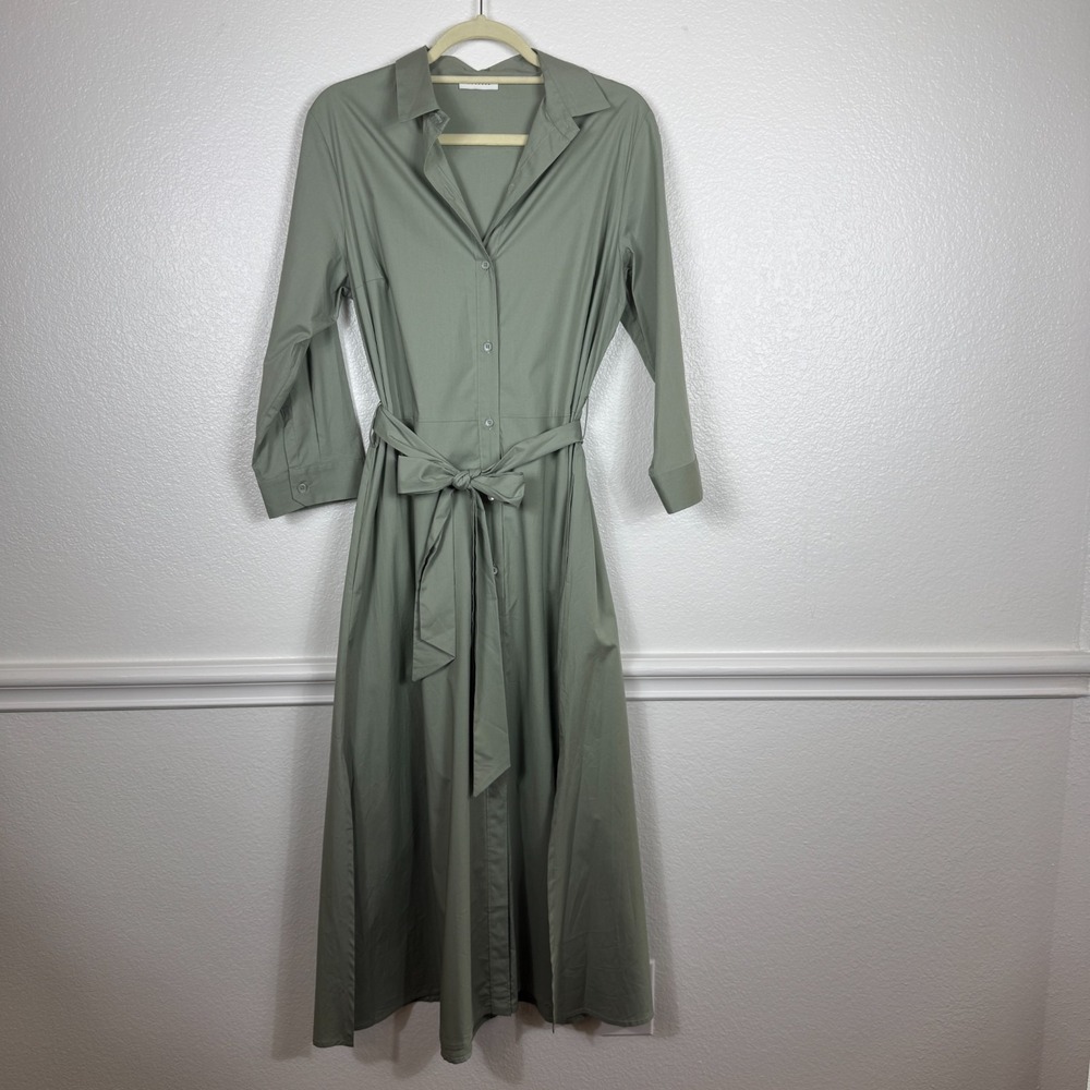Rosso35 Shirt Dress Green Buttoned Wrap Waist Midi Cotton Lightweight - Size 48